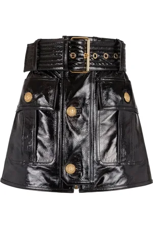 Balmain Minijupe en cuir à taille ceinturée