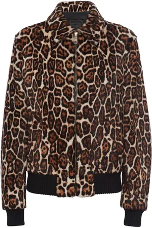 Prada Veste bomber en peau lainée à imprimé léopard