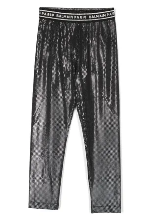 Balmain Legging métallisé à taille logo
