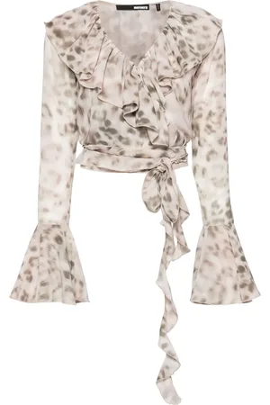 ROTATE Blouse crop à imprimé léopard