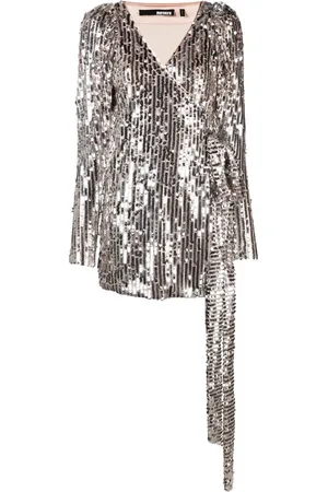 ROTATE Robe brodée de sequins à col v