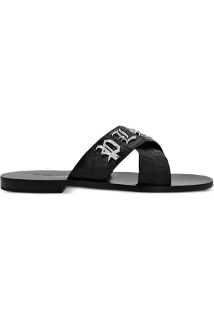 Philipp Plein Sandales en cuir à plaque logo