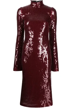 GALVAN Robe mi-longue brodée de sequins à col montant