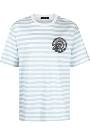 VERSACE T-shirt rayé à logo brodé