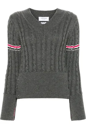 Thom Browne Pull en maille torsadée à bande tricolore