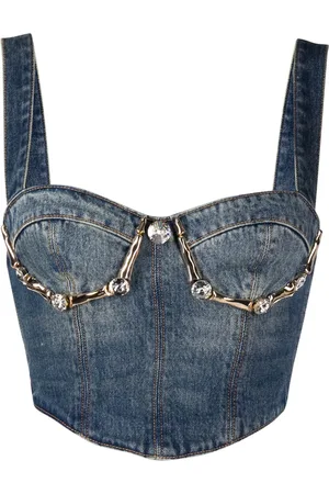 AREA Bustier en jean Claw Cup à ornements en cristal