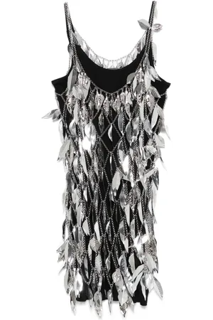 Paco rabanne Robe courte en plumes métallisées
