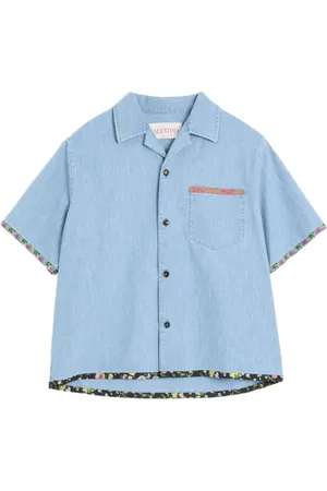 VALENTINO GARAVANI Chemise de bowling en jean bords fleuris
