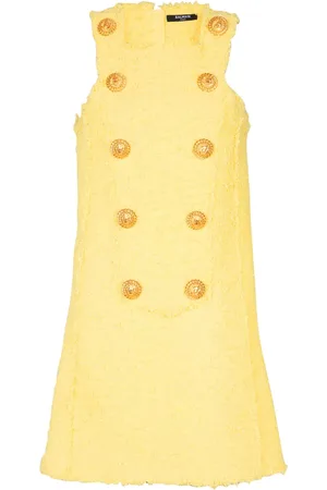 Balmain Robe courte en tweed à boutons strassés