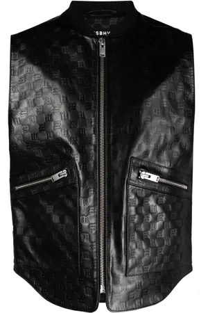 MISBHV Gilet en cuir à motif logo embossé