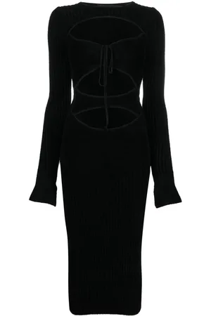 ANDREADAMO Robe mi-longue nervurée à découpes