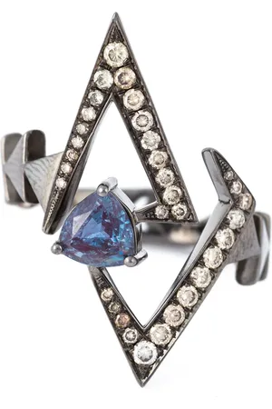 NIKOS KOULIS Bague à design géométrique en or noir 18ct, saphir et diamants
