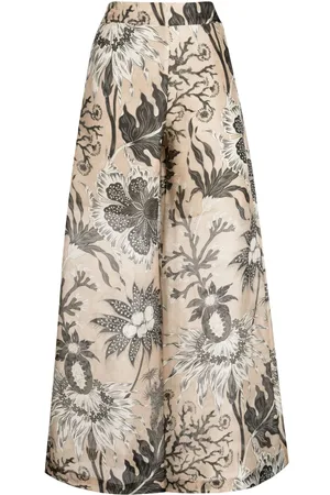 BIYAN Pantalon palazzo fleuri à taille haute