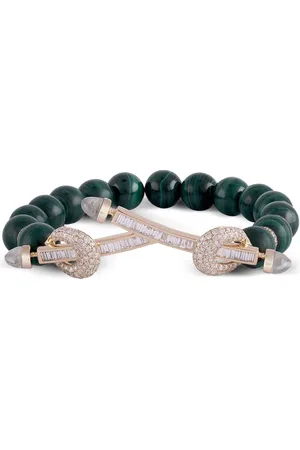 Ananya Bracelet Chakra Twin en 18ct pavé de diamants à perles en malachite