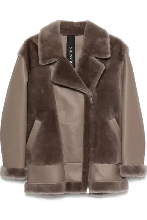 Blancha Manteau court en cuir à empiècements