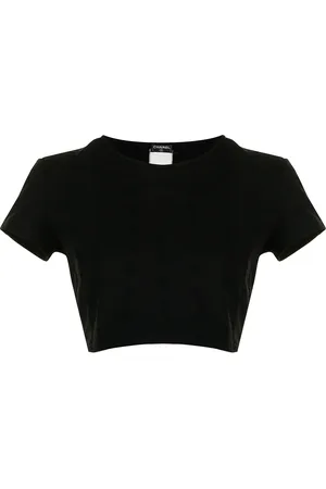 CHANEL T-shirt crop à logo brodé