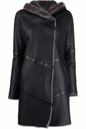 LISKA Manteau en cuir à doublure lainée