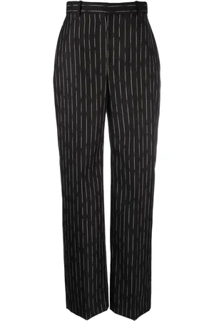 Alexander McQueen Pantalon rayé en laine à taille haute