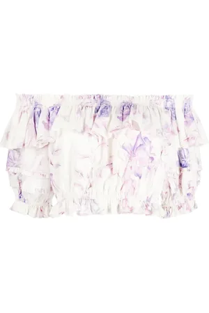 LOVESHACKFANCY Haut crop volanté Audrille à fleurs