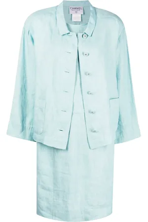 CHANEL Ensemble robe-blazer en lin à boutons CC (années 1996)