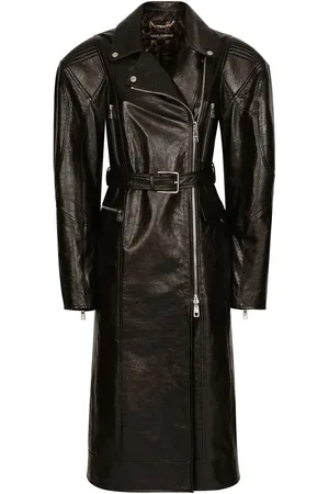 Dolce & Gabbana Manteau en cuir à taille ceinturée
