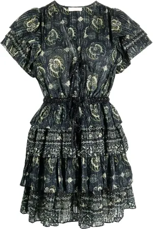 ULLA JOHNSON Robe courte imprimée à manches courtes