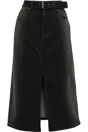 Izzue Jupe mi-longue en jean à taille ceinturée