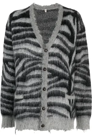 R13 Cardigan rayé à effet usé