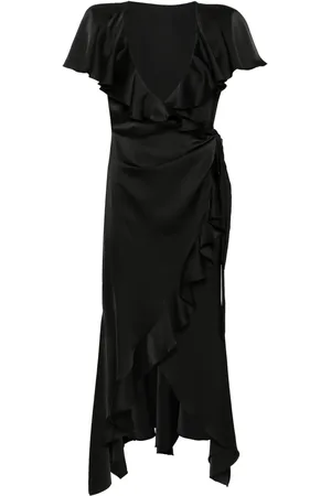 Serafini Robe portefeuille volantée en satin