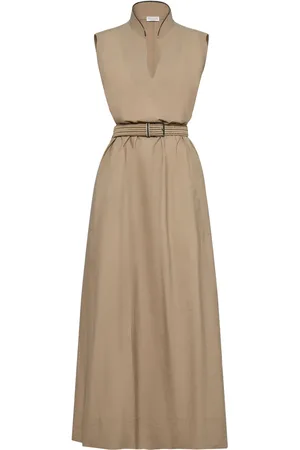 Brunello Cucinelli Robe longue ceinturée à design sans manches