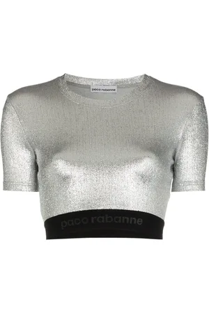Paco rabanne Top crop brodé à logo métallisé