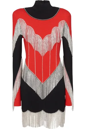 Balmain Robe mi-longue col roulé à franges