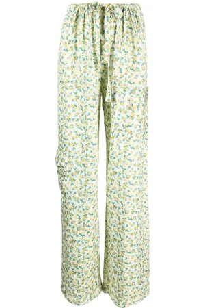 CORMIO Pantalon palazzo fleuri à lien de resserrage