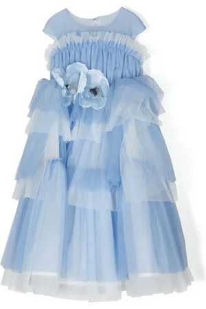 Marchesa Notte Robe volantée à fleurs appliquées