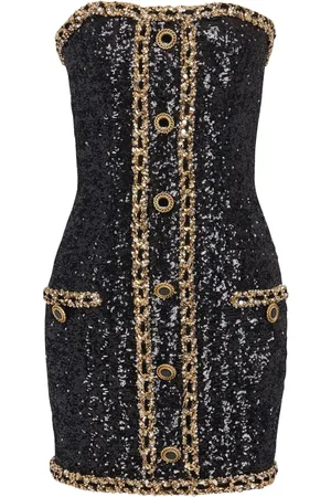 Balmain Robe-bustier ornée de sequins à coupe courte