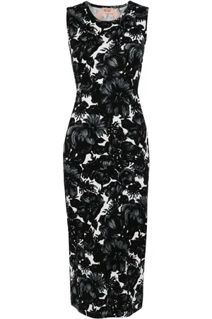 Nº21 Robe longue à motif floral en intarsia