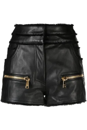 Balmain Short en cuir à taille mi-haute