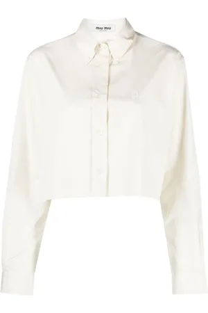 Miu Miu Chemise crop en coton à logo brodé