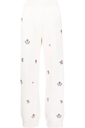 Barrie Pantalon en cachemire à fleurs brodées