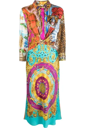 Moschino Robe mi-longue en soie à imprimé graphique