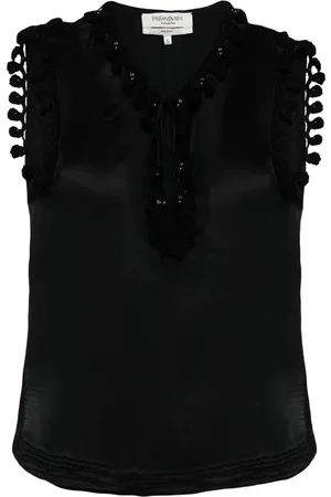 Saint Laurent Blouse en soie à détail de pompon