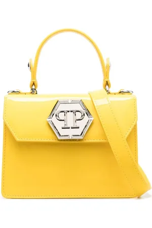 Philipp Plein Sac à main en cuir verni à plaque logo
