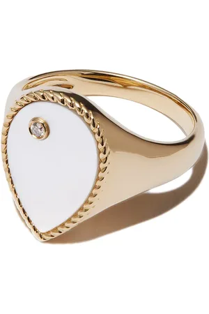 YVONNE LÉON Chevalière en 9ct à ornée de diamant et de nacre