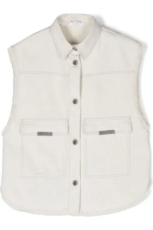 Brunello Cucinelli Veste en jean à ornements de perles