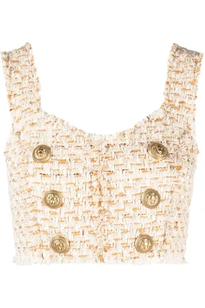Balmain Haut crop en tweed à boutons décoratifs