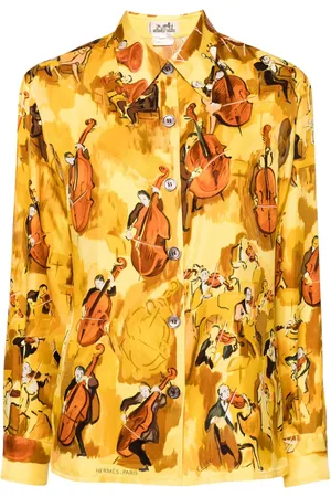 Hermès Chemise en soie à imprimé Concerto (1990-2000)