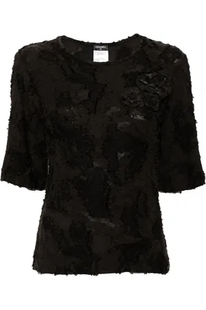 CHANEL Blouse en jacquard à appliqué Camellia