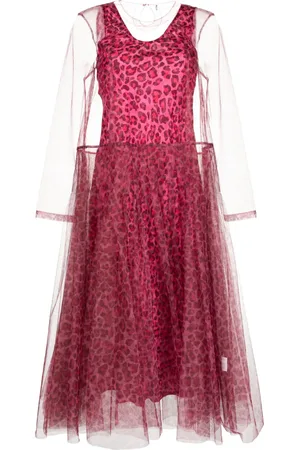 Molly Goddard Robe mi-longue en tulle à imprimé léopard