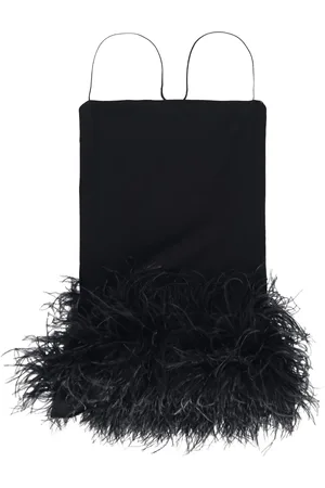 The Attico Robe courte Fujiko bordée de plumes