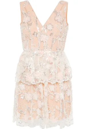 Self-Portrait Robe courte brodée de sequins en dentelle